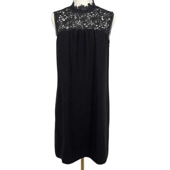 Theory Aronella Lace Crepe Mini Dress Black High Neck Size 8 - Picture 3 of 9